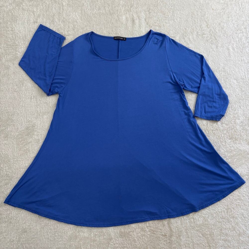 MONNURO Womens 3X Royal Blue Swing Tunic Top 3/4 Sleeve Plus Size Stretch